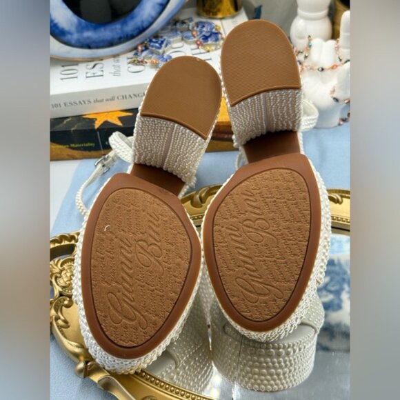 🆕 GIANNI BINI 🧿 NWOB KemaraTwo Embellished Pearl Studded Platform Sandal Sz 7 - Picture 13 of 16